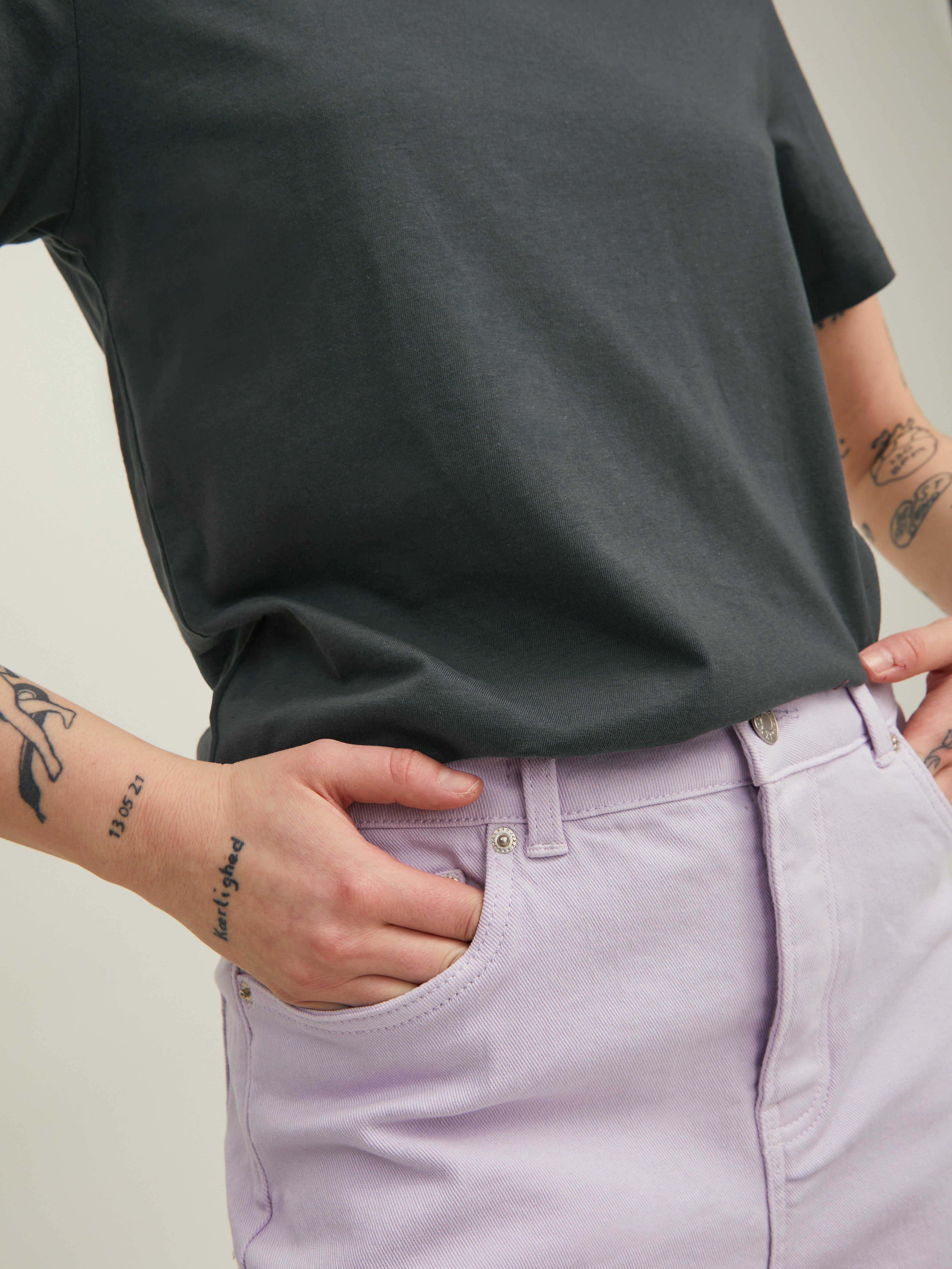 Jack & Jones Yksivärinen Pyöreä pääntie T-paita -Asphalt - 12156101