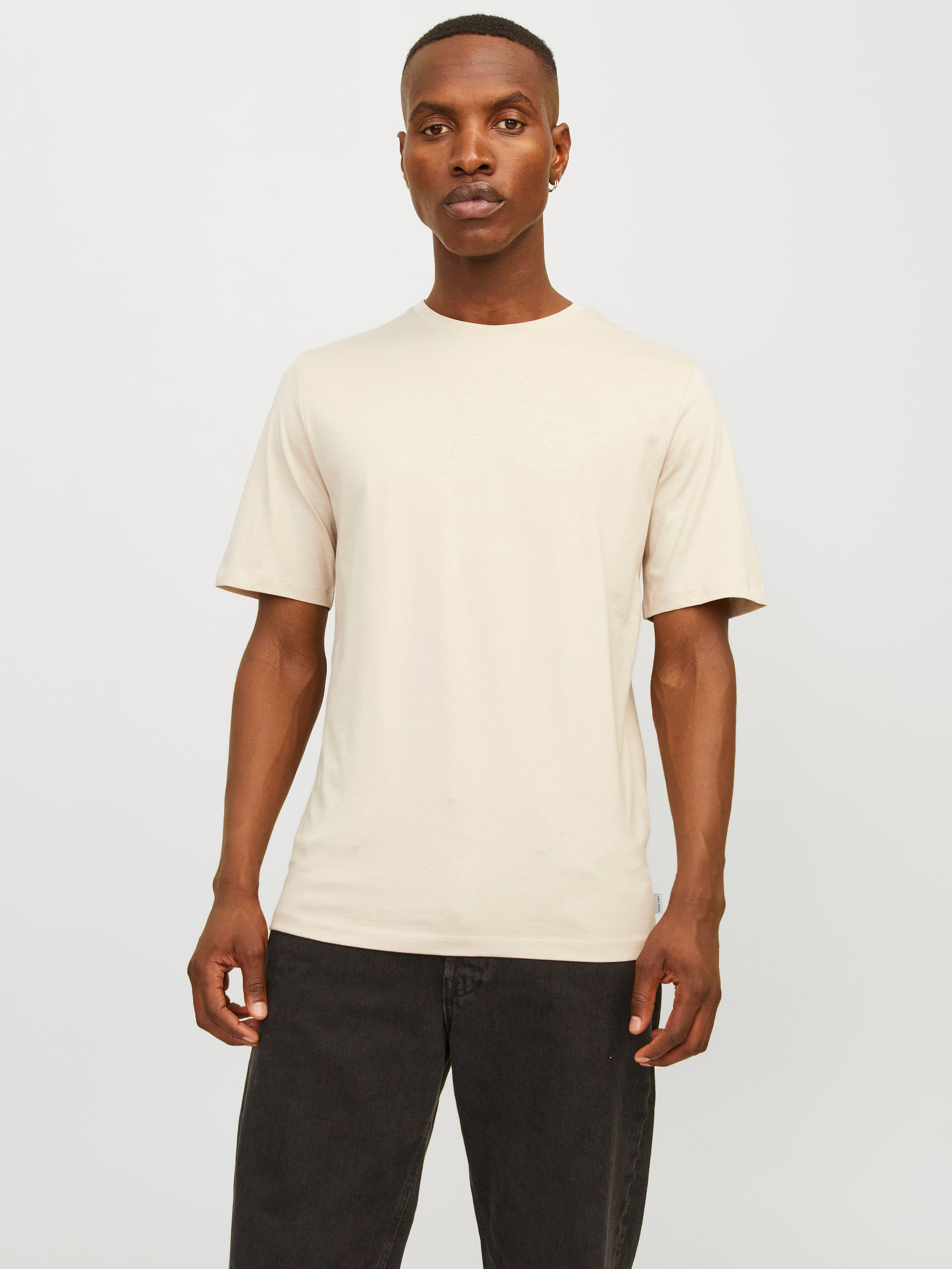 Plain O Neck T shirt Beige Jack Jones