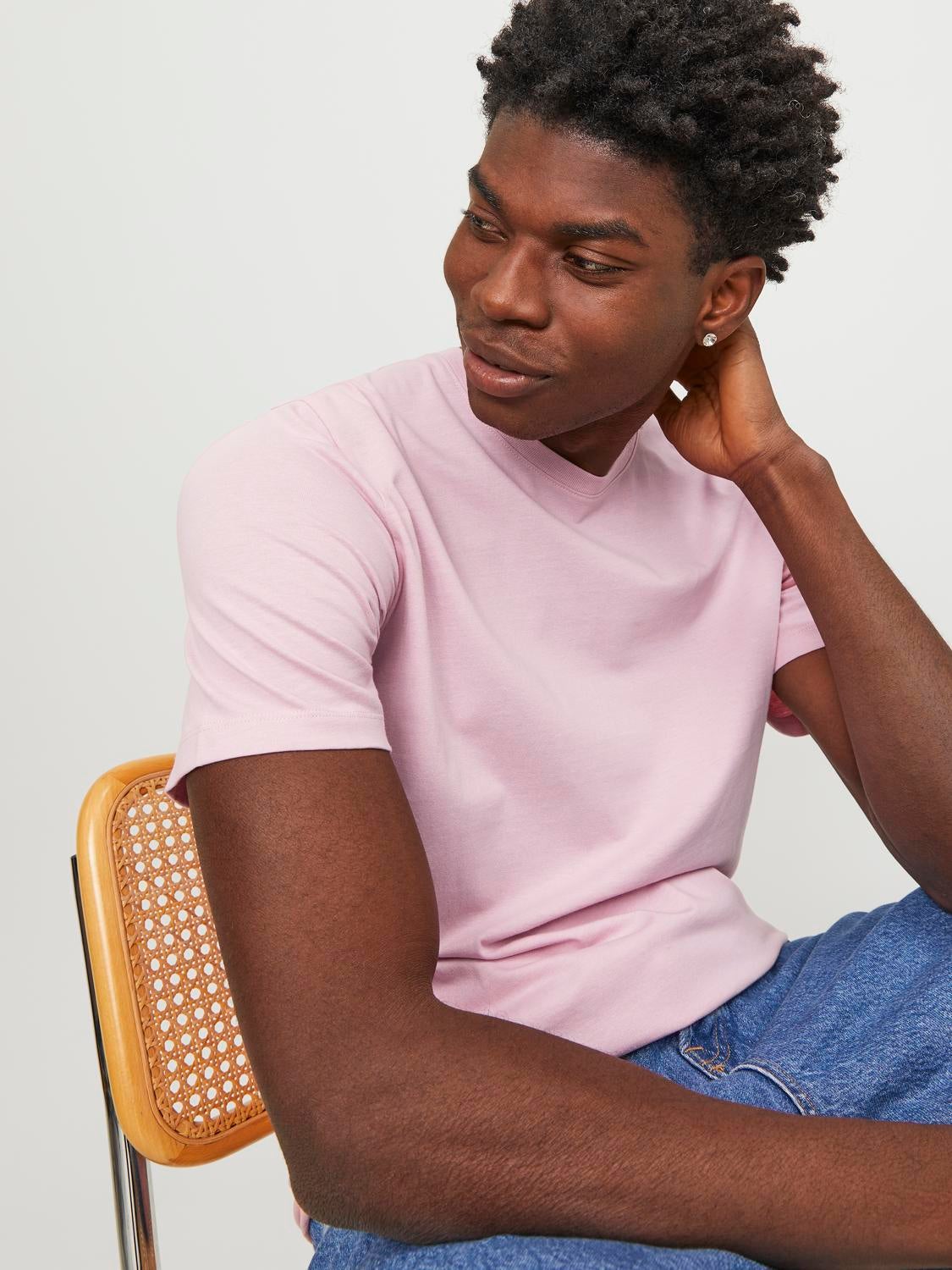 Jack & Jones Ühevärviline Ümmargune kaelus T-särk -Pink Nectar - 12156101