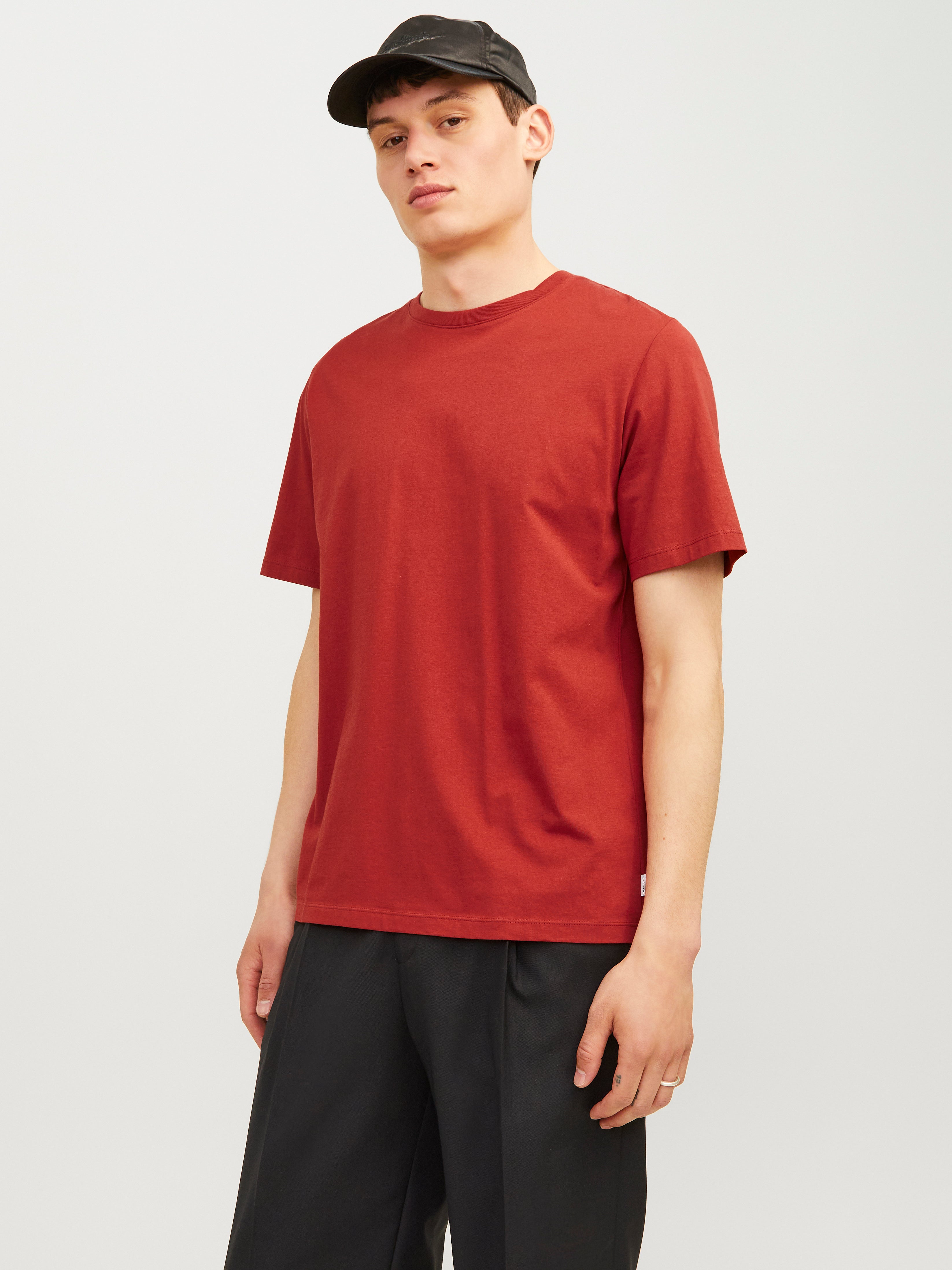 Einfarbig Rundhals T-shirt | Dunkelrot | Jack & Jones®