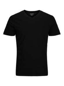 Jack & Jones T-shirt Liso Decote em V -Black - 12156102