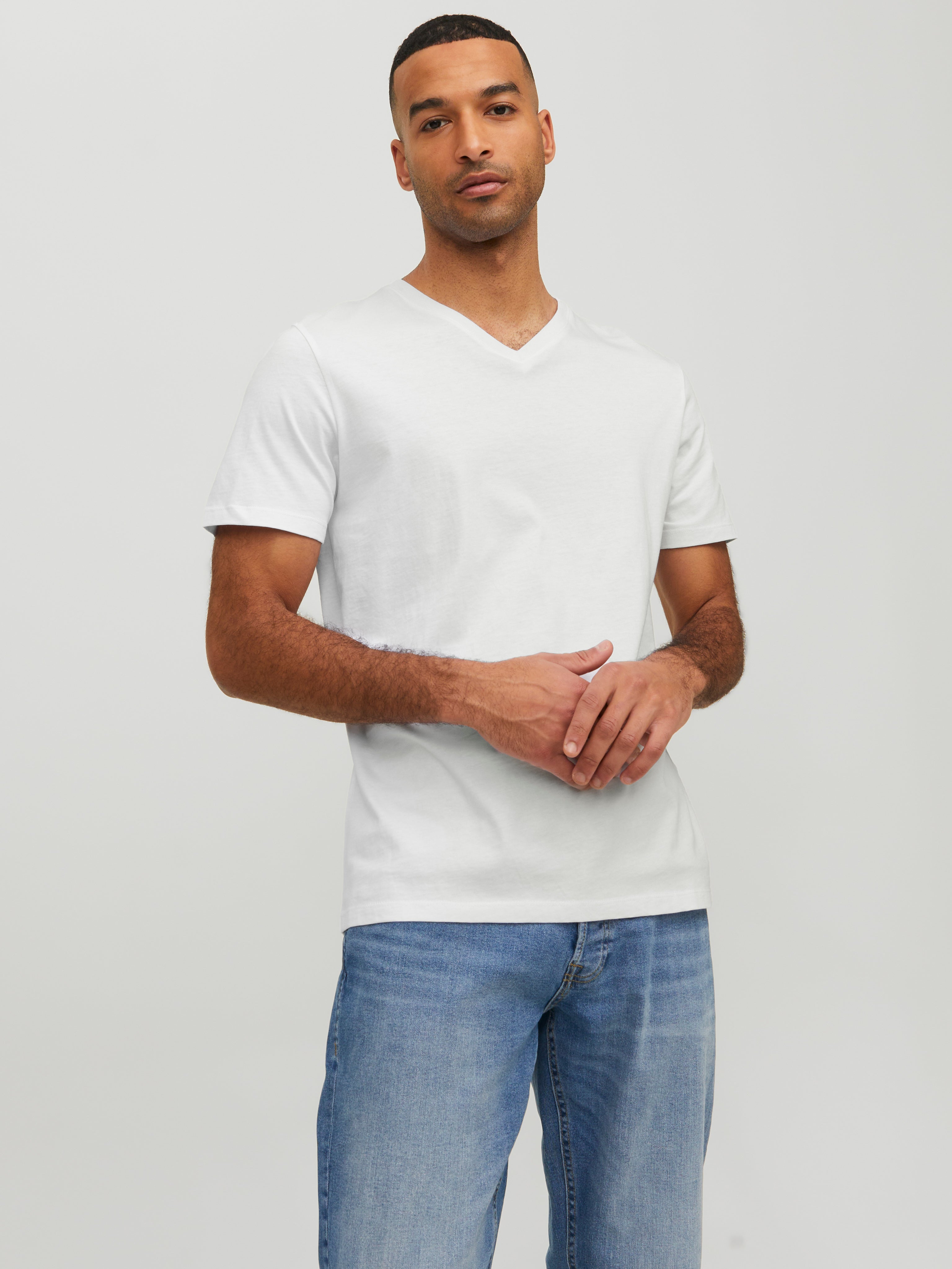 Camiseta Liso Cuello En V Blanco Jack Jones camiseta-liso-cuello-en-v-blanco-jack-jones