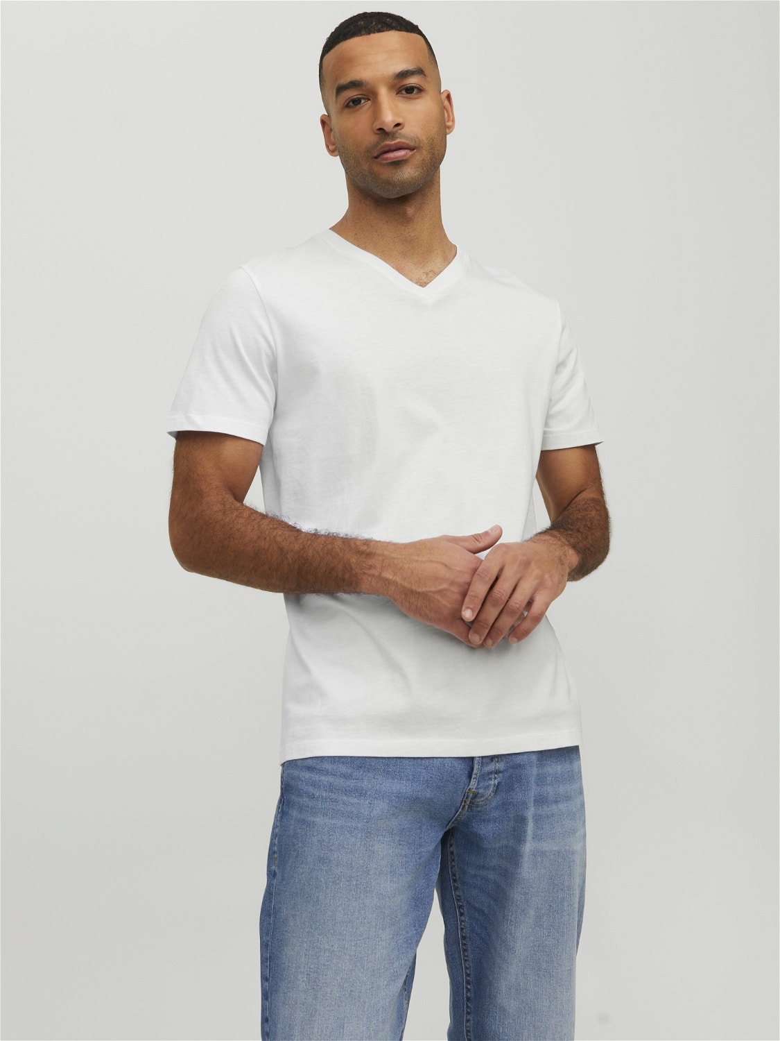 Jack & Jones Enfärgat V-ringning T-shirt -White - 12156102