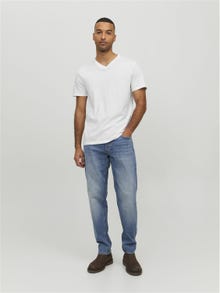 Jack & Jones Ensfarvet V-hals T-shirt -White - 12156102