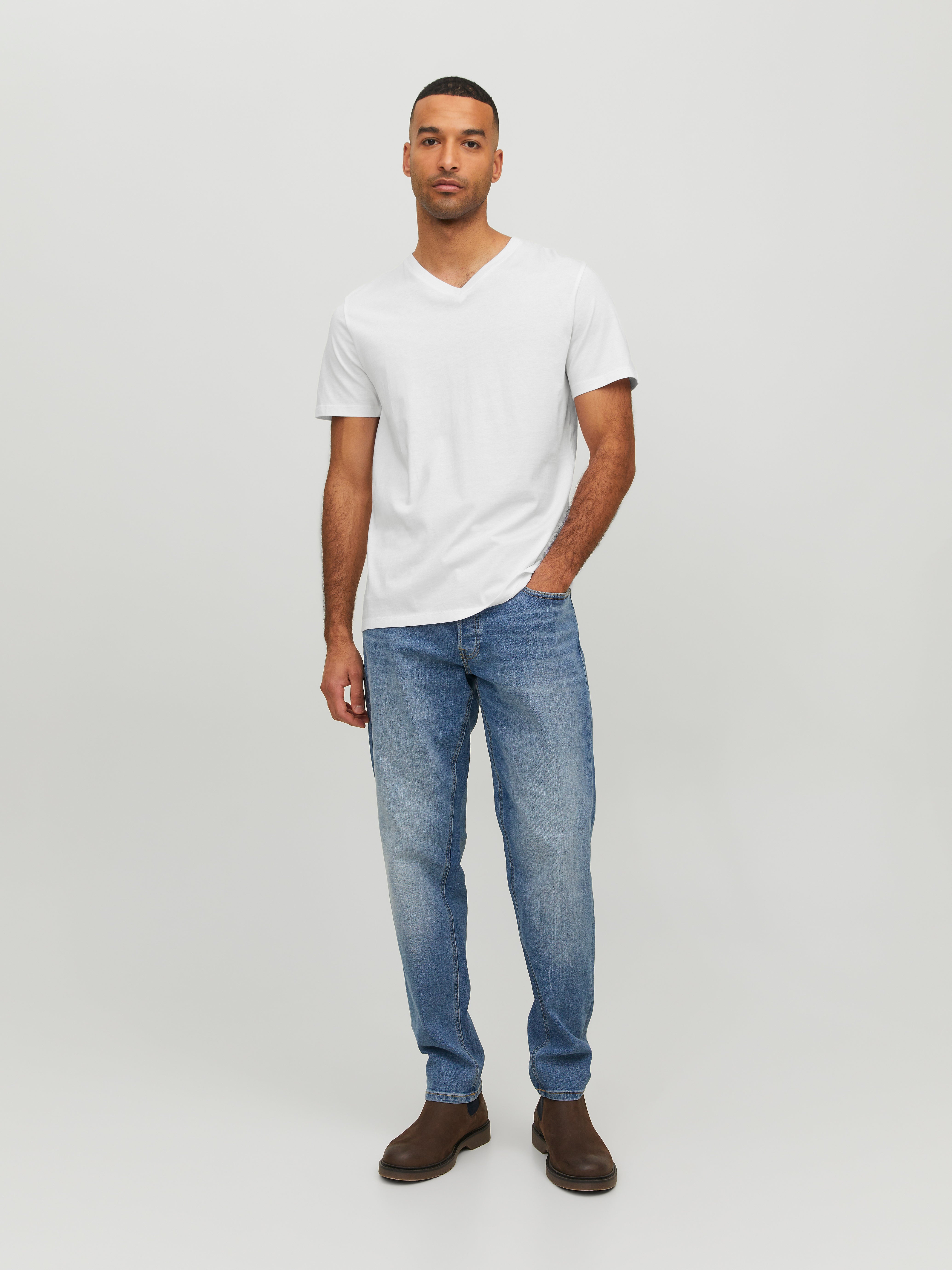 Jack & Jones Gładki Dekolt w serek T-shirt -White - 12156102