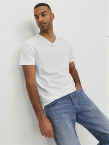 Jack & Jones Ensfarvet V-hals T-shirt -White - 12156102