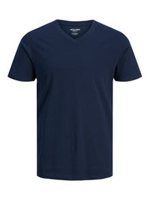 Jack & Jones Yksivärinen V-pääntie T-paita -Navy Blazer - 12156102