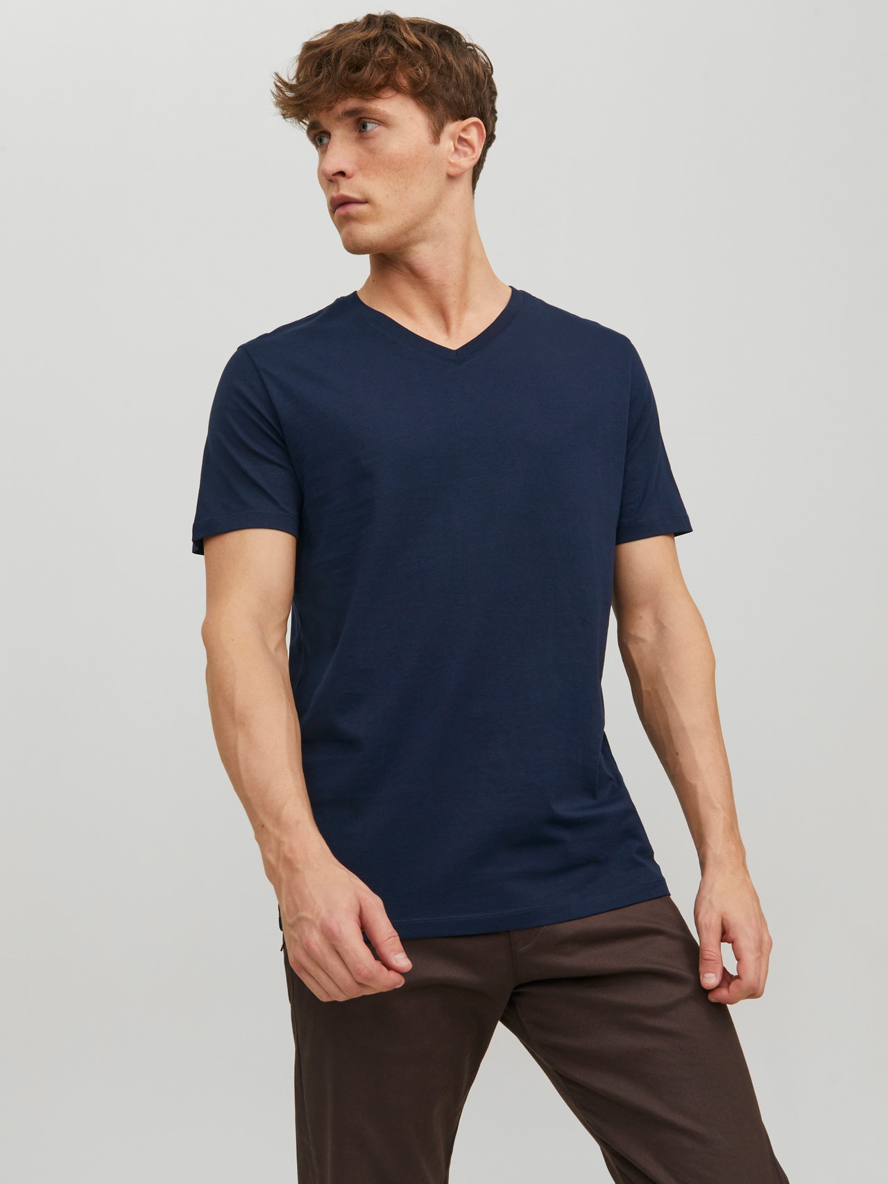 Jack & Jones Plain V-Neck T-shirt -Navy Blazer - 12156102