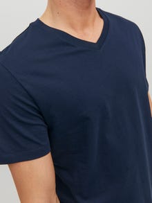Jack & Jones Ensfarvet V-hals T-shirt -Navy Blazer - 12156102