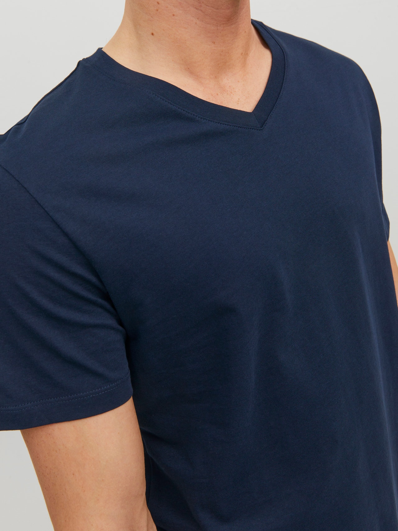 Jack & Jones T-shirt Liso Decote em V -Navy Blazer - 12156102