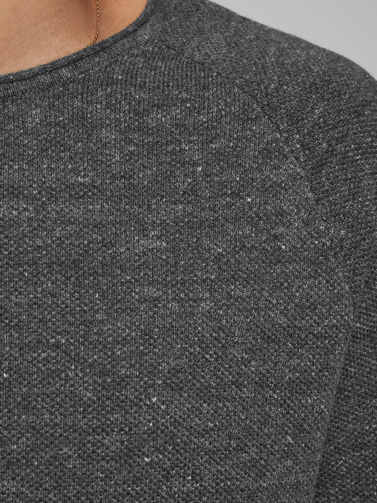 Jack & Jones Ensfarvet Striktrøje med rund hals -Dark Grey Melange - 12157321