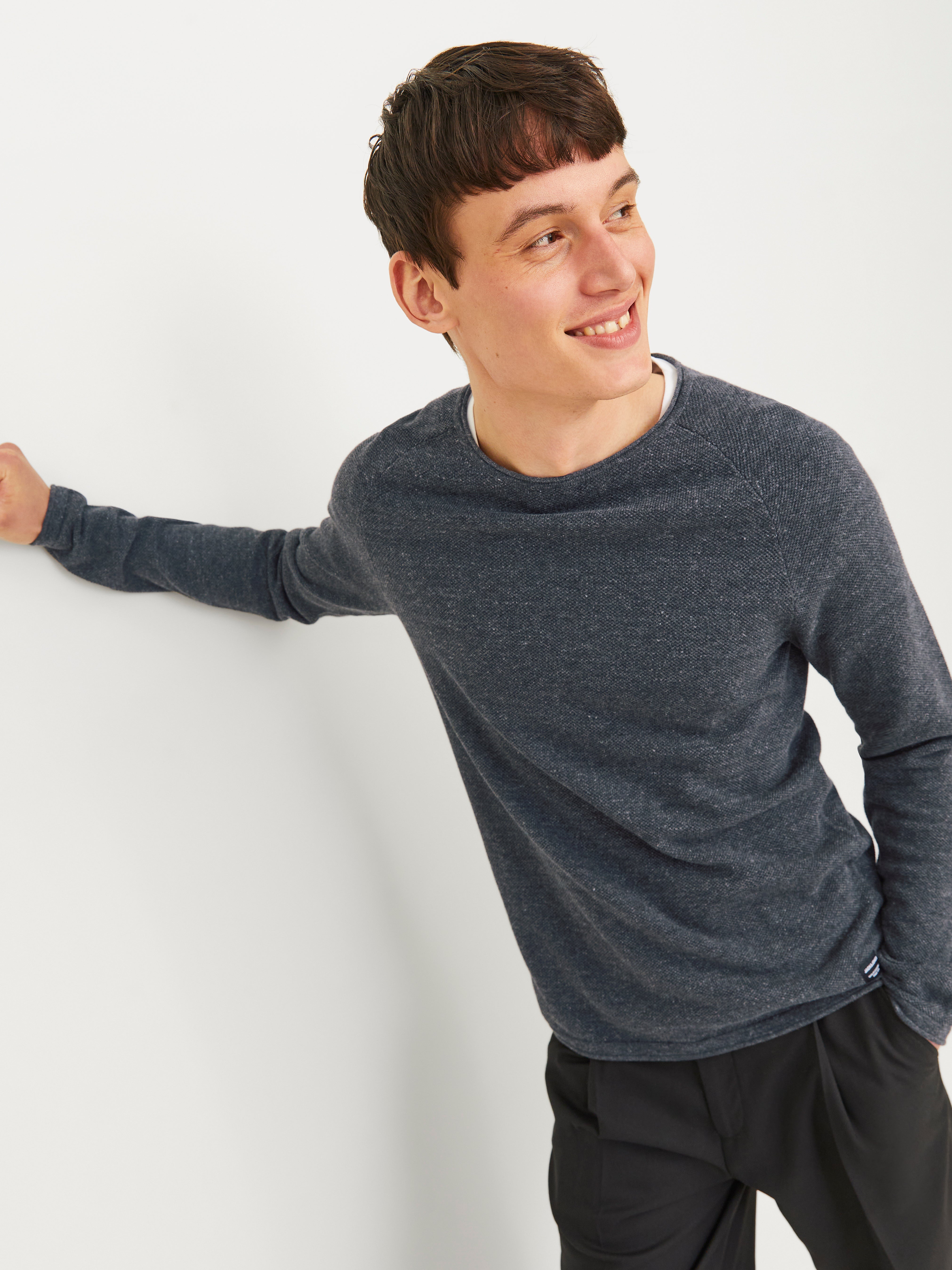 Einfarbig Strickpullover mit Rundhals | Dunkelgrau | Jack & Jones® 