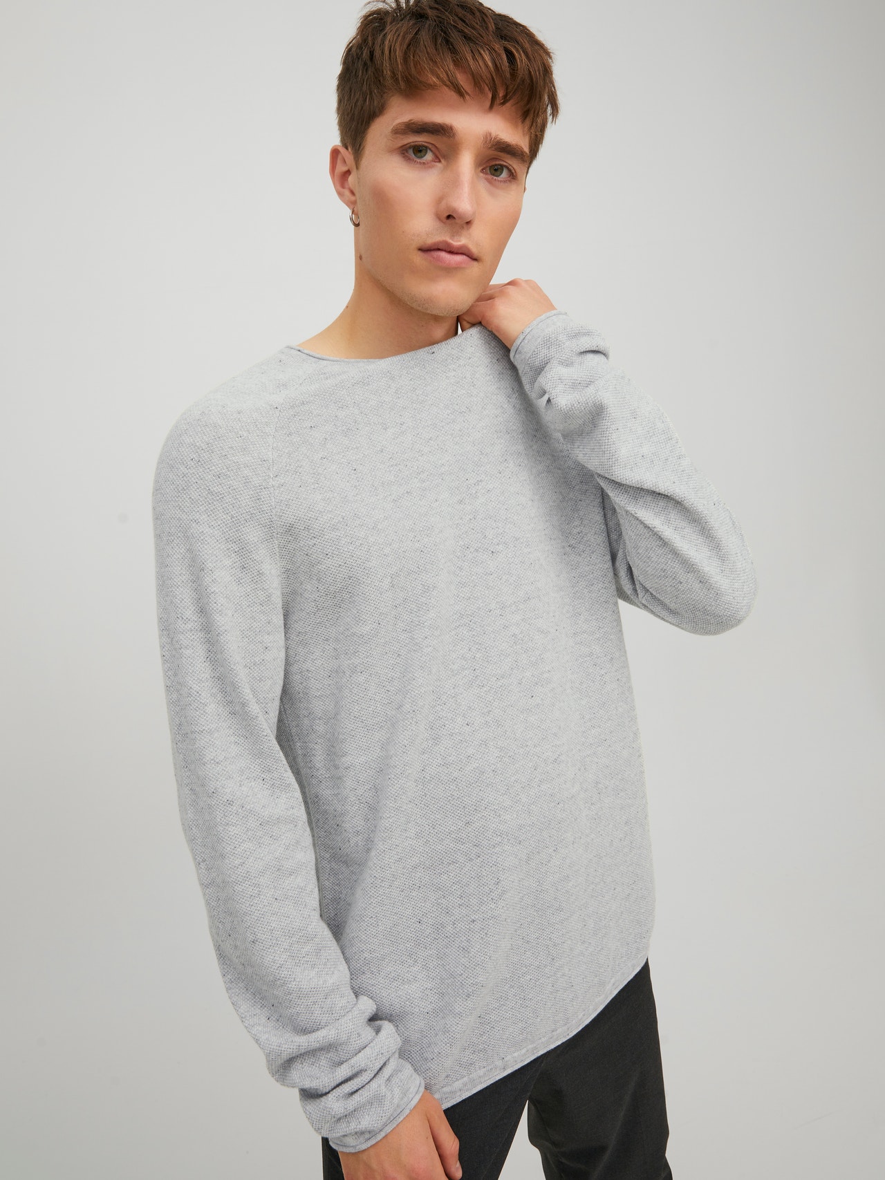 Jack & Jones Plain Knitted pullover -Light Grey Melange - 12157321