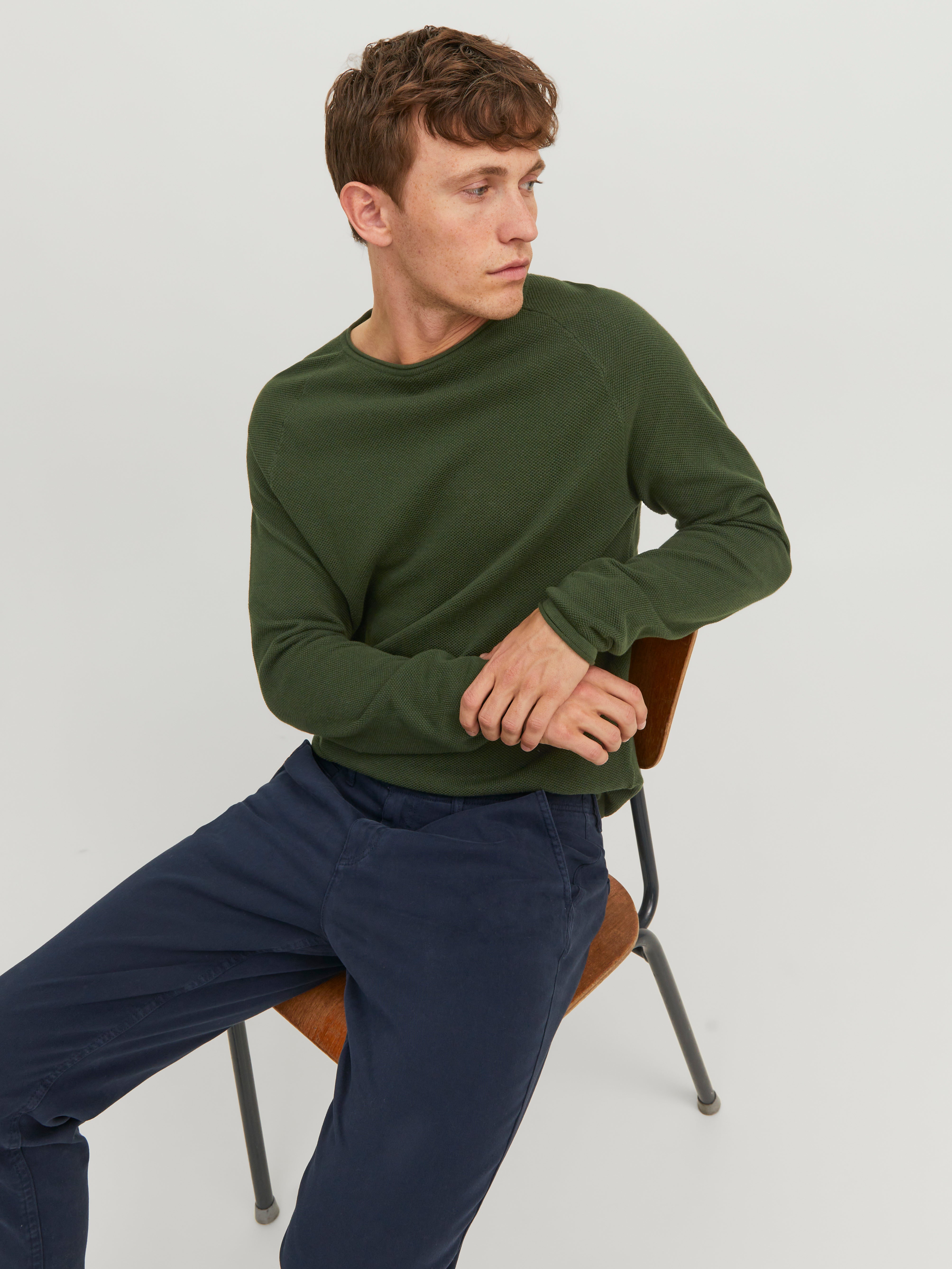 Einfarbig Strickpullover mit Rundhals | Dunkelgrün | Jack & Jones®