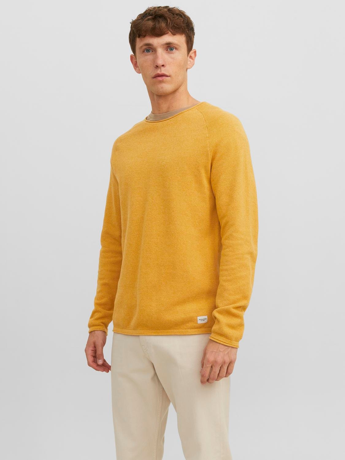 Jack & Jones Yksivärinen Pyöreäkauluksinen neulepusero -Honey Gold - 12157321