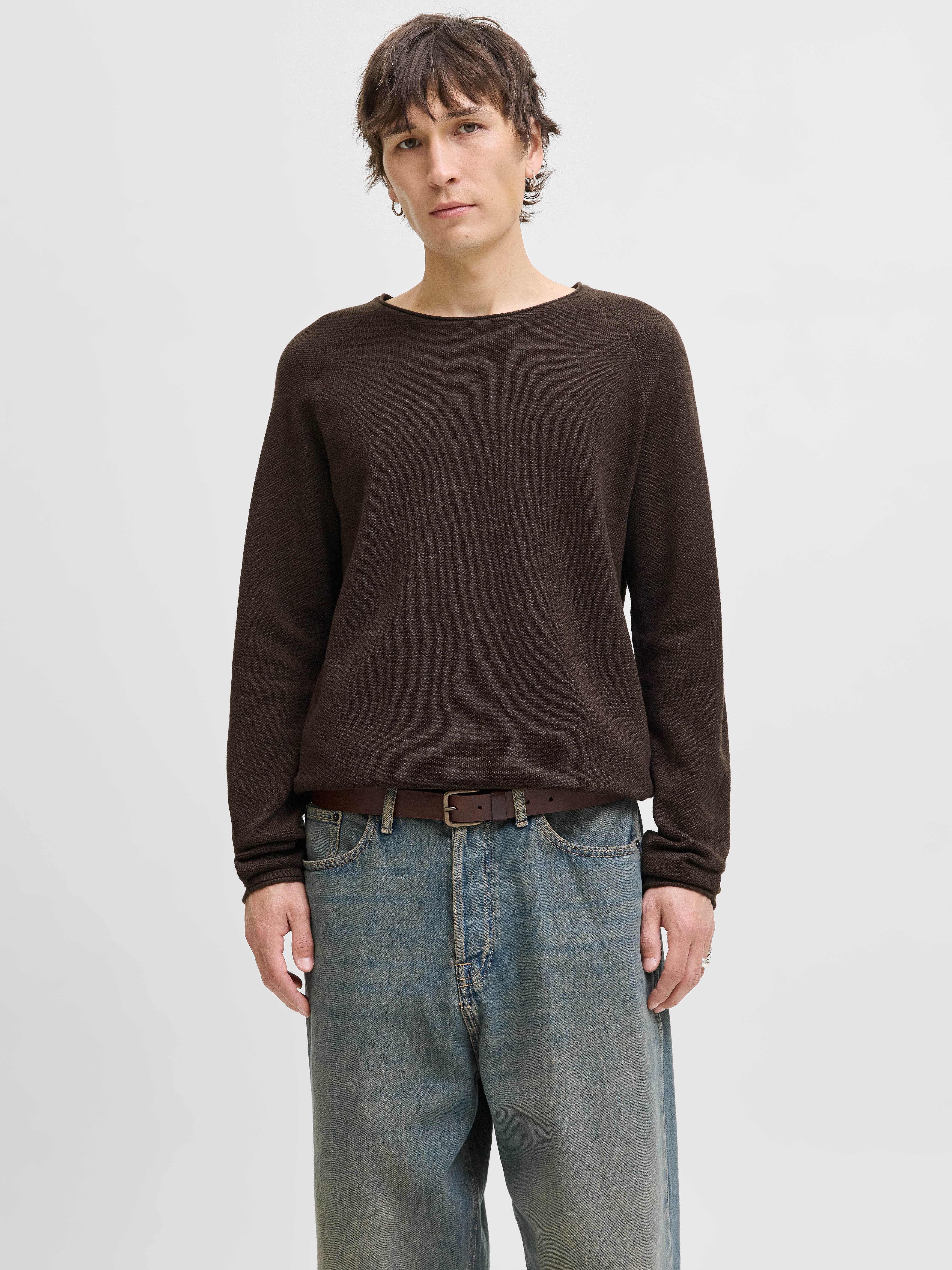 Einfarbig Strickpullover