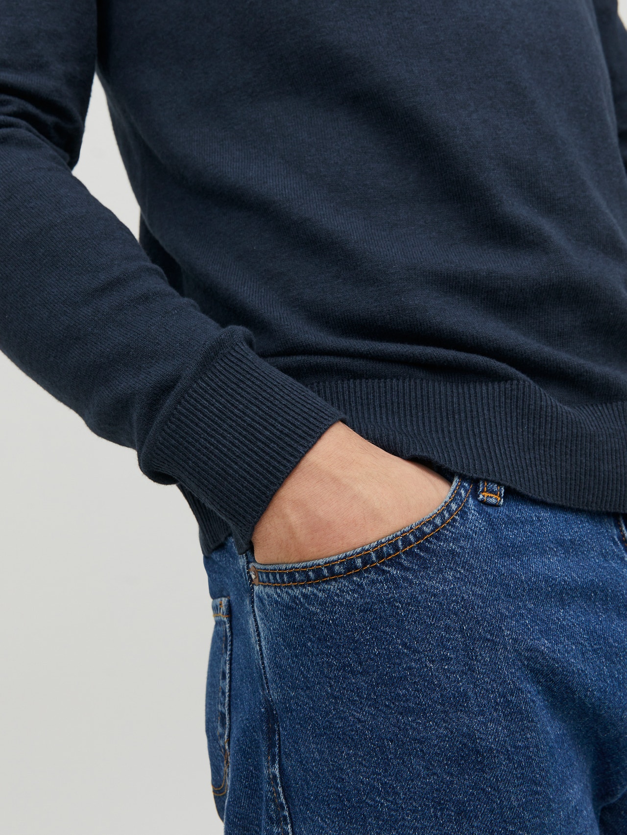 Effen Gebreide trui met ronde hals | Donkerblauw | Jack & Jones®