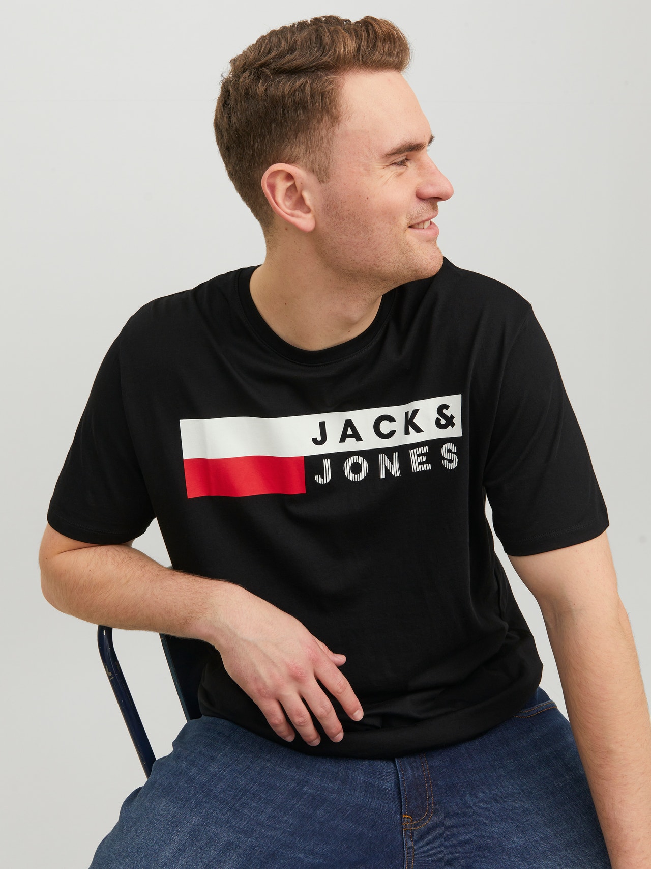 Jack & Jones Plus Size Logotipas Marškinėliai -Black - 12158505
