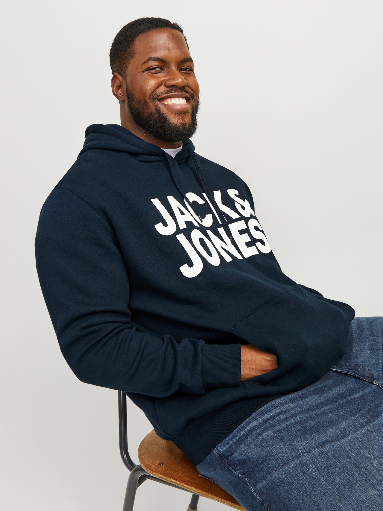 Jack & Jones Plus Size Logo Hættetrøje -Navy Blazer - 12163777