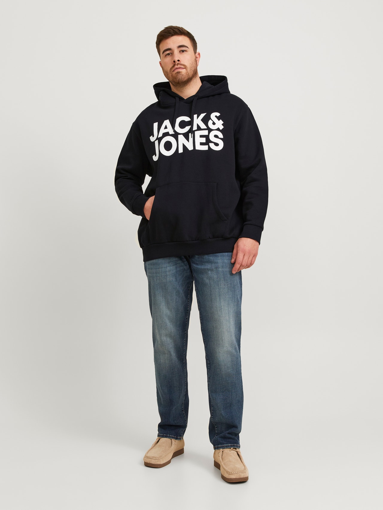 Jack & Jones Plus Logo Kapuutsiga pusa -Black - 12163777