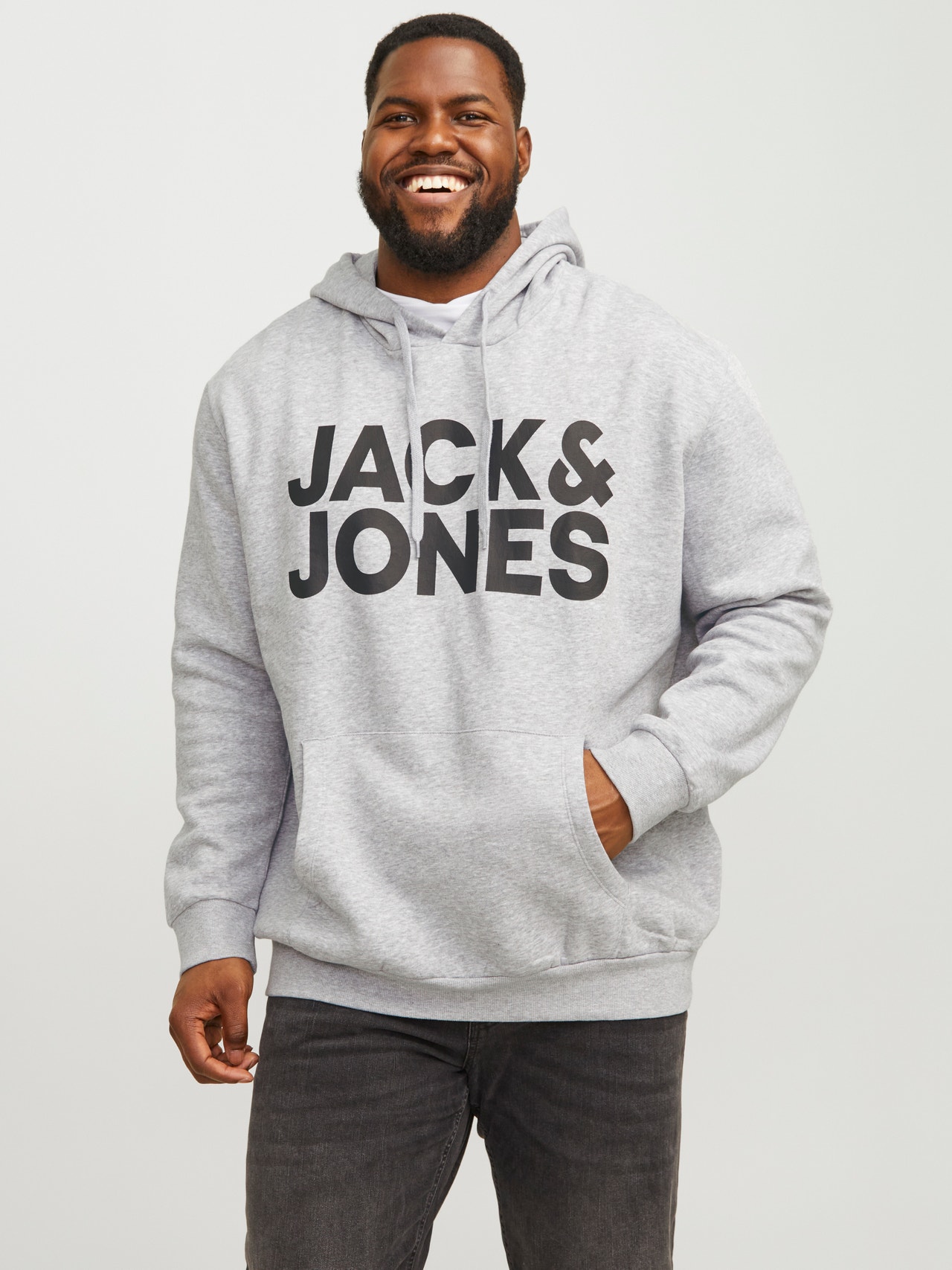 Jack & Jones Plus Size Logo Hættetrøje -Light Grey Melange - 12163777