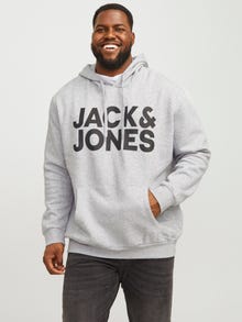 Jack & Jones Plus Size Logo Hoodie -Light Grey Melange - 12163777