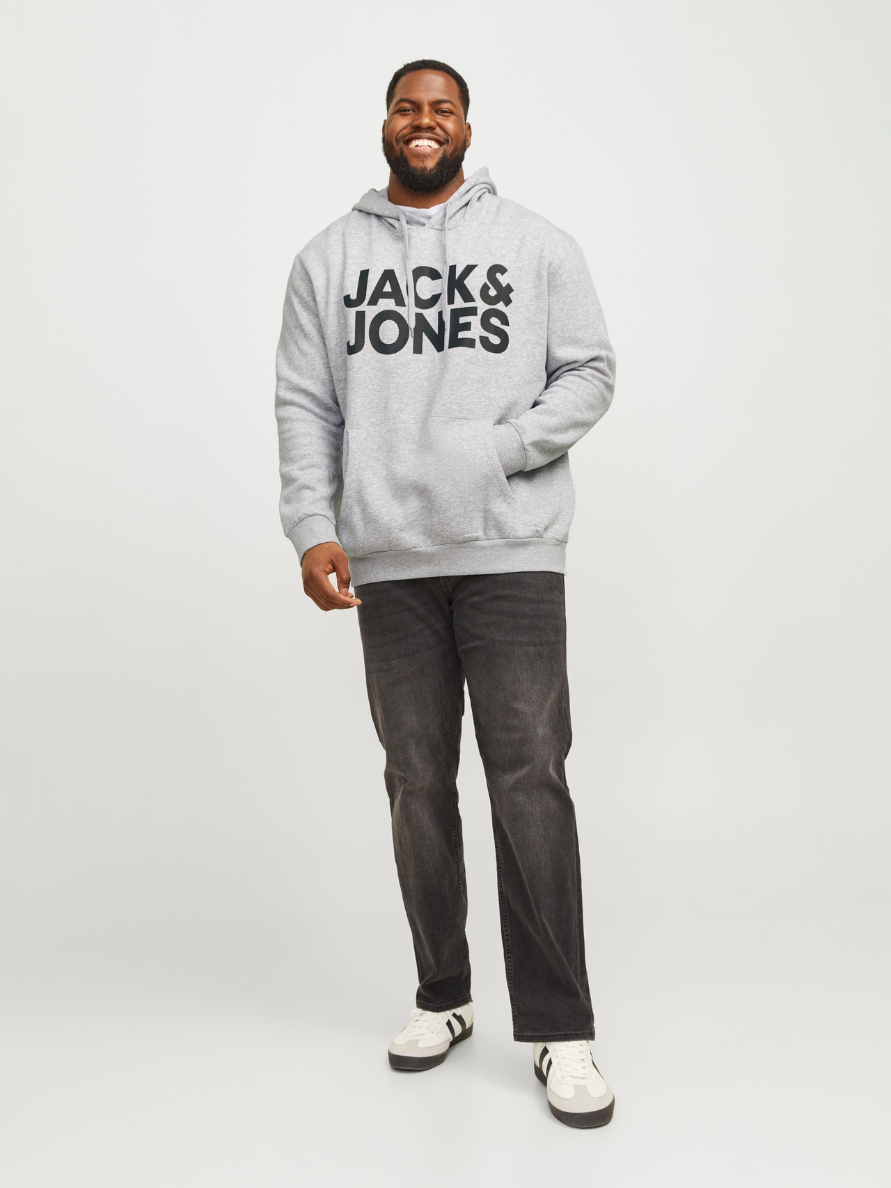 Jack & Jones Plus Size Hoodie Logo -Light Grey Melange - 12163777