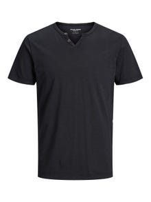 Jack & Jones Melange Split Neck T-shirt -Black - 12164972