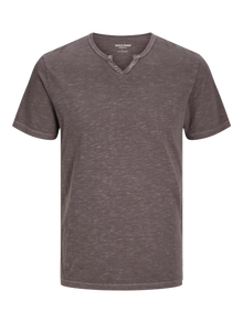 Jack & Jones Melange Split hals T-shirt -Mulch - 12164972