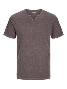 Jack & Jones Melange Split Neck T-shirt -Mulch - 12164972