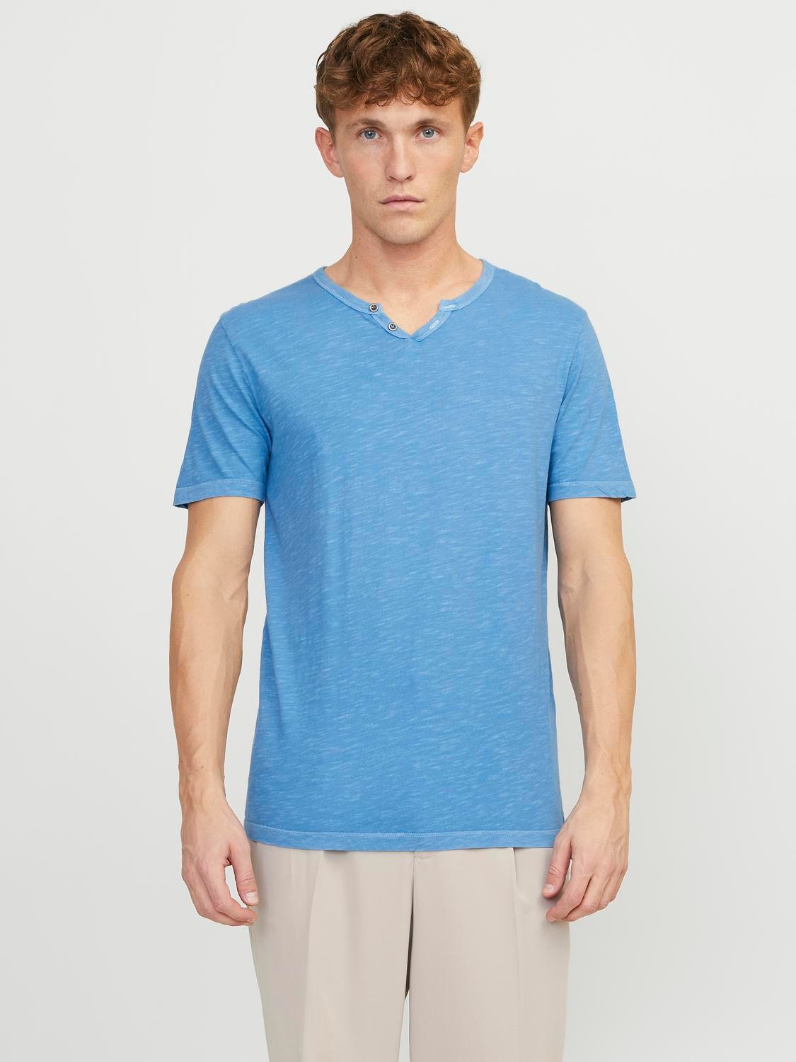 Jack & Jones Melange Split Neck T-shirt -Pacific Coast - 12164972