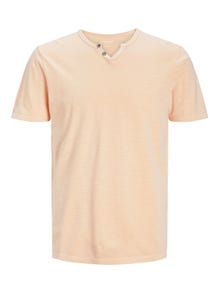 Jack & Jones Plain Split Neck T-shirt -Apricot Ice  - 12164972