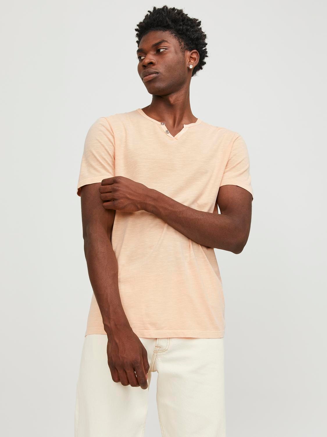 Jack & Jones Camiseta Efecto mélange Cuello dividido -Apricot Ice  - 12164972