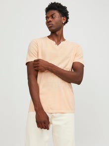 Jack & Jones Melange Split hals T-shirt -Apricot Ice  - 12164972