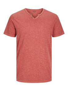 Jack & Jones Blend Split hals T-shirt -Red Ochre - 12164972