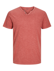 Jack & Jones Melange Split hals T-shirt -Red Ochre - 12164972