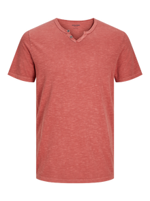 Jack & Jones T-shirt Melange Scollo con Spacchetto -Red Ochre - 12164972