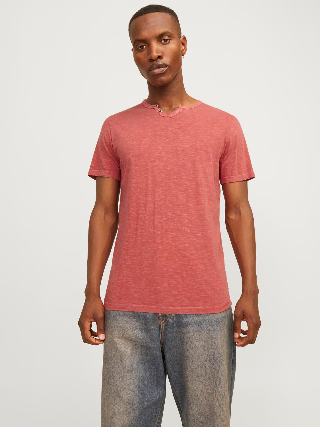 Jack & Jones Blend Split hals T-shirt -Red Ochre - 12164972