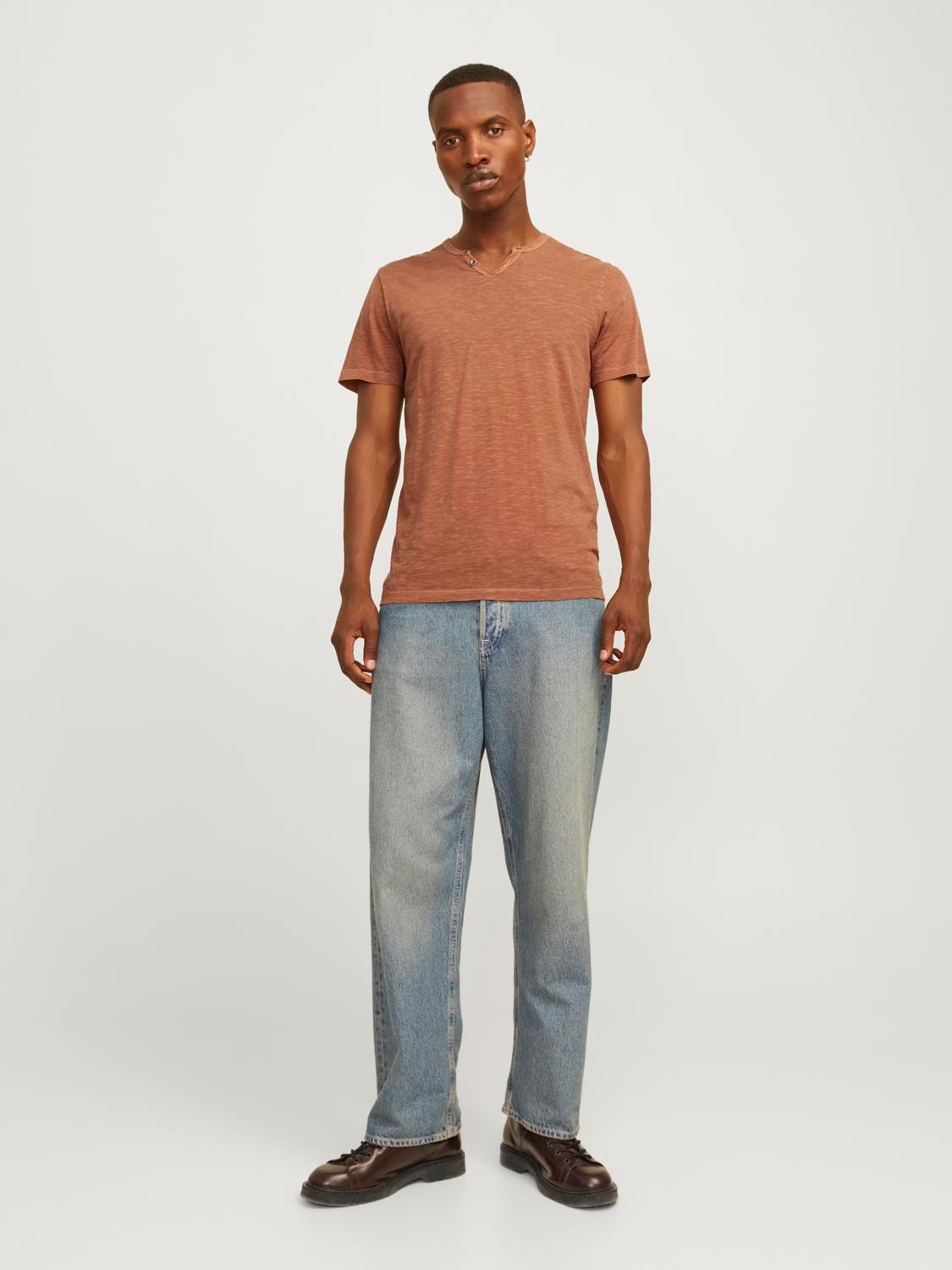 Jack & Jones Sima Osztott nyak Trikó -Mocha Bisque - 12164972