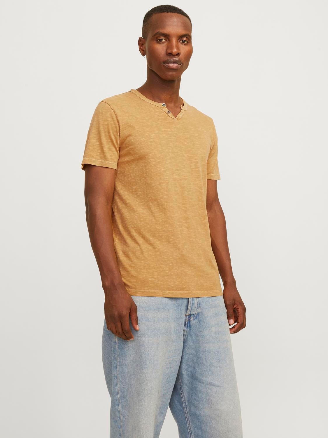 Jack & Jones Melange Split hals T-shirt -Honey Gold - 12164972