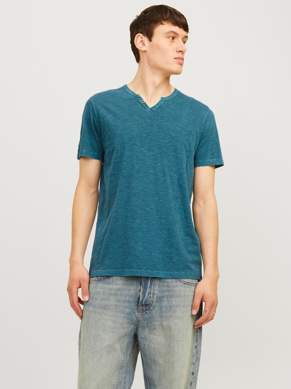 Jack & Jones Blend Split hals T-shirt -Deep Teal - 12164972