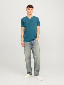 Jack & Jones Melange Split hals T-shirt -Deep Teal - 12164972