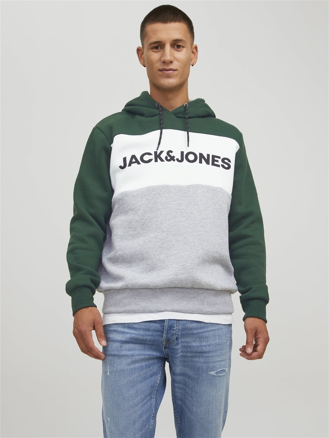 ジャック アンド ジョーンズ メンズ パーカー・スウェット アウター Jack  Jones Originals oversized hoodie with collegiate print in light gray