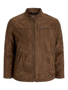 Jack & Jones Plus Size Leather look biker jacket -Cognac - 12172908