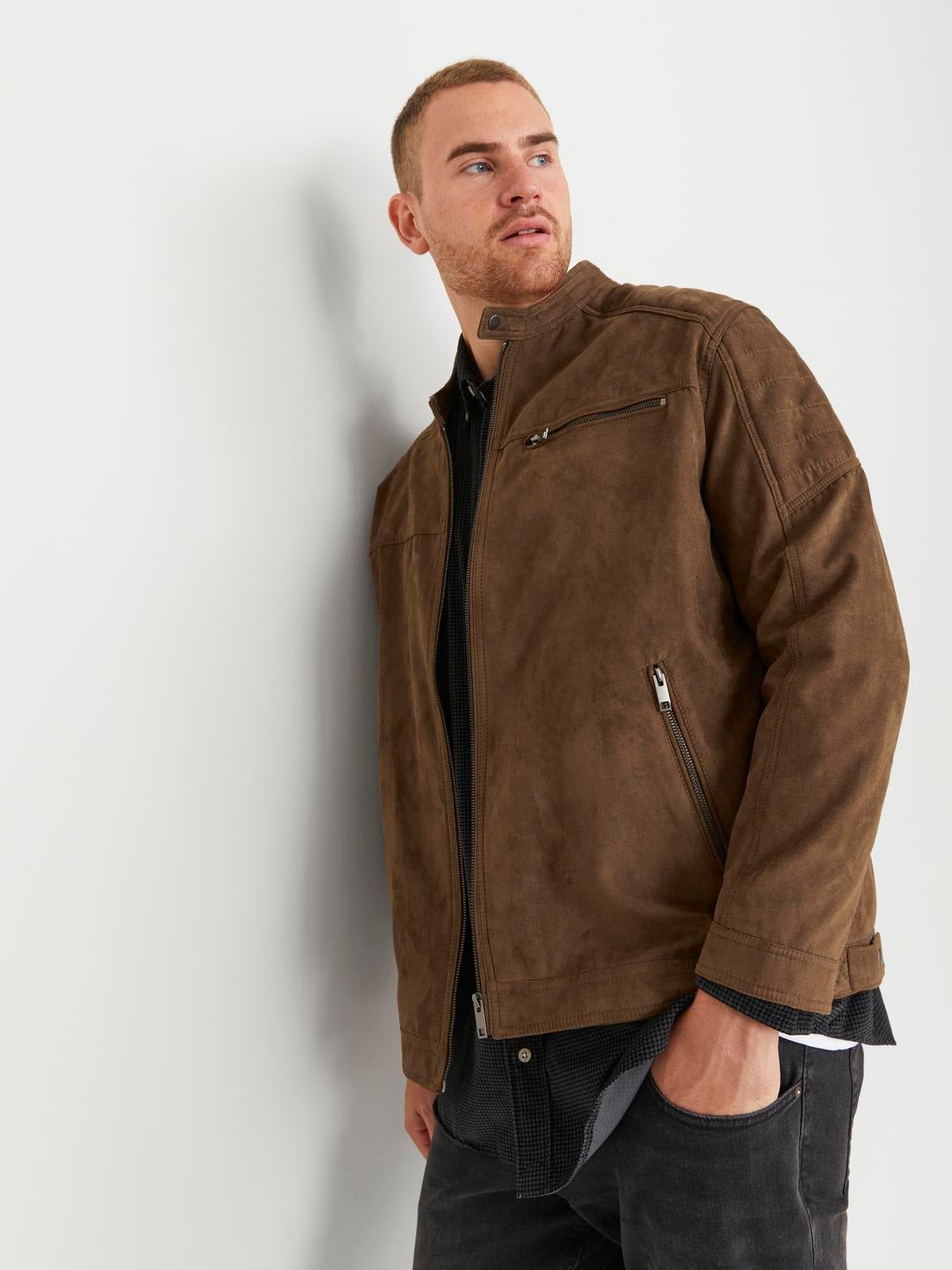 Plus Button Leather Jacket IN04 - Lewkin