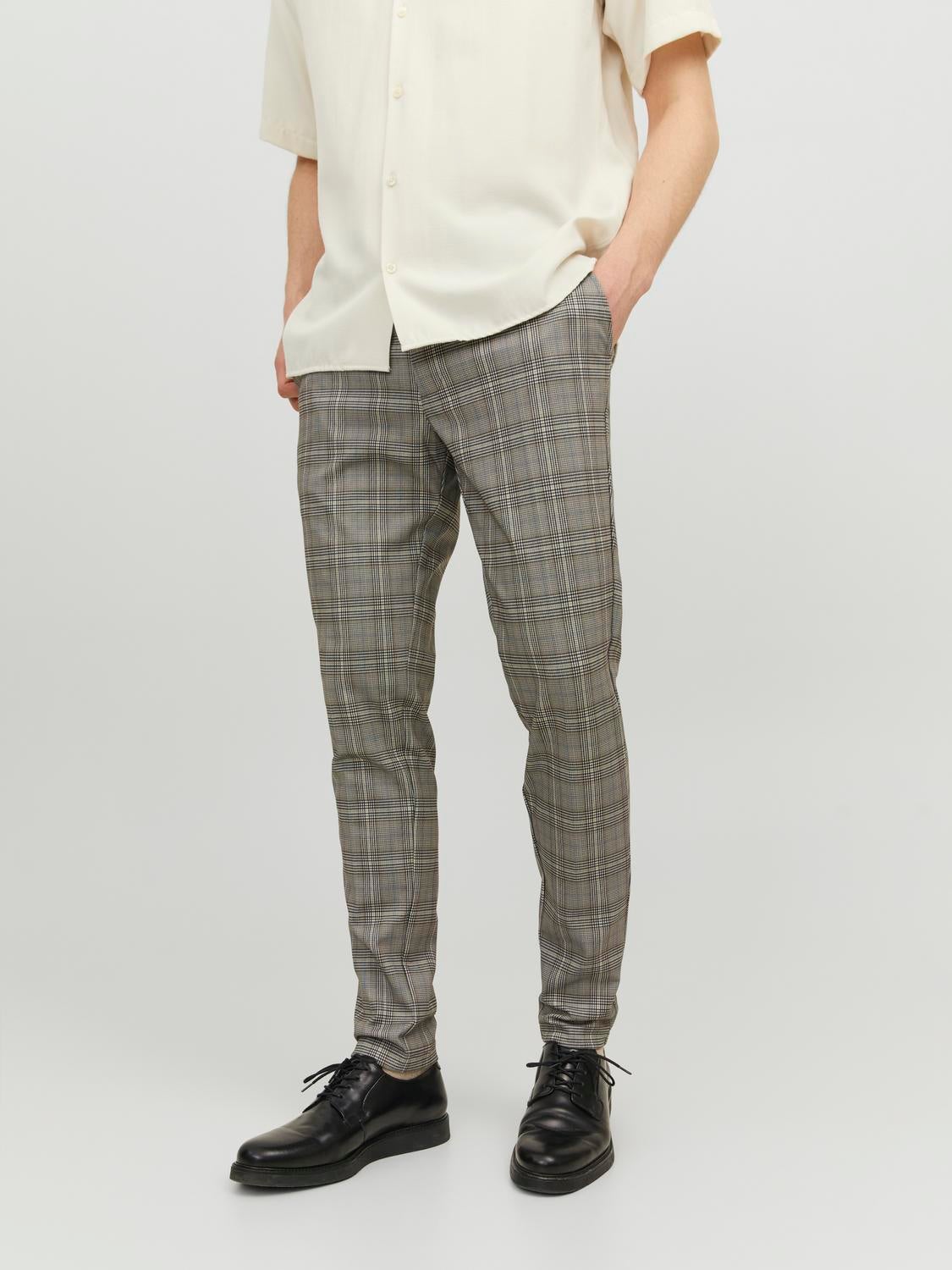 Buy Oxemberg Men Beige Slim Fit Checked Formal Trousers - Trousers for Men  4323998 | Myntra