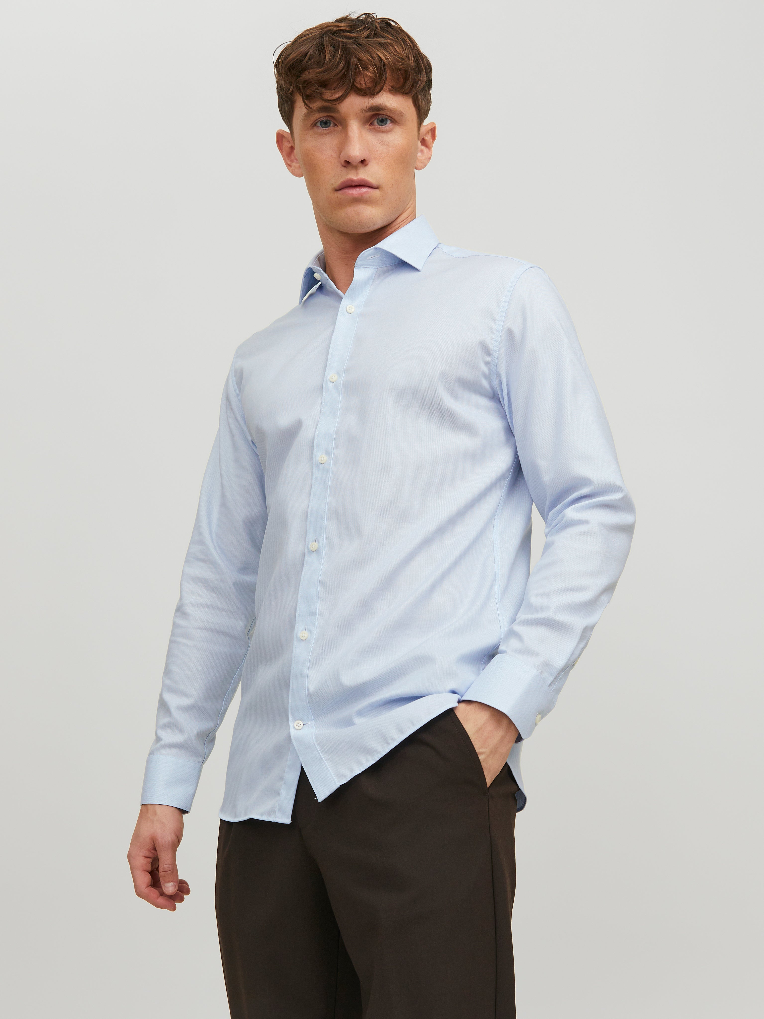 Heren Kleding voor voor Overhemden voor Casual en nette overhemden Prada Synthetisch Slim-fit Overhemd in het Blauw voor heren 
