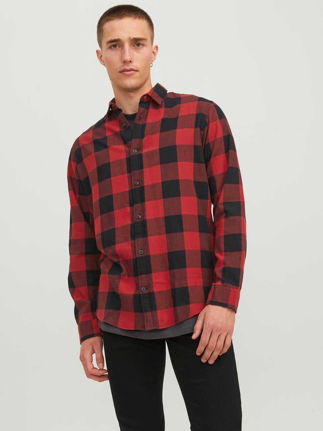 Slim Fit Geruit overhemd Donkerrood Jack Jones