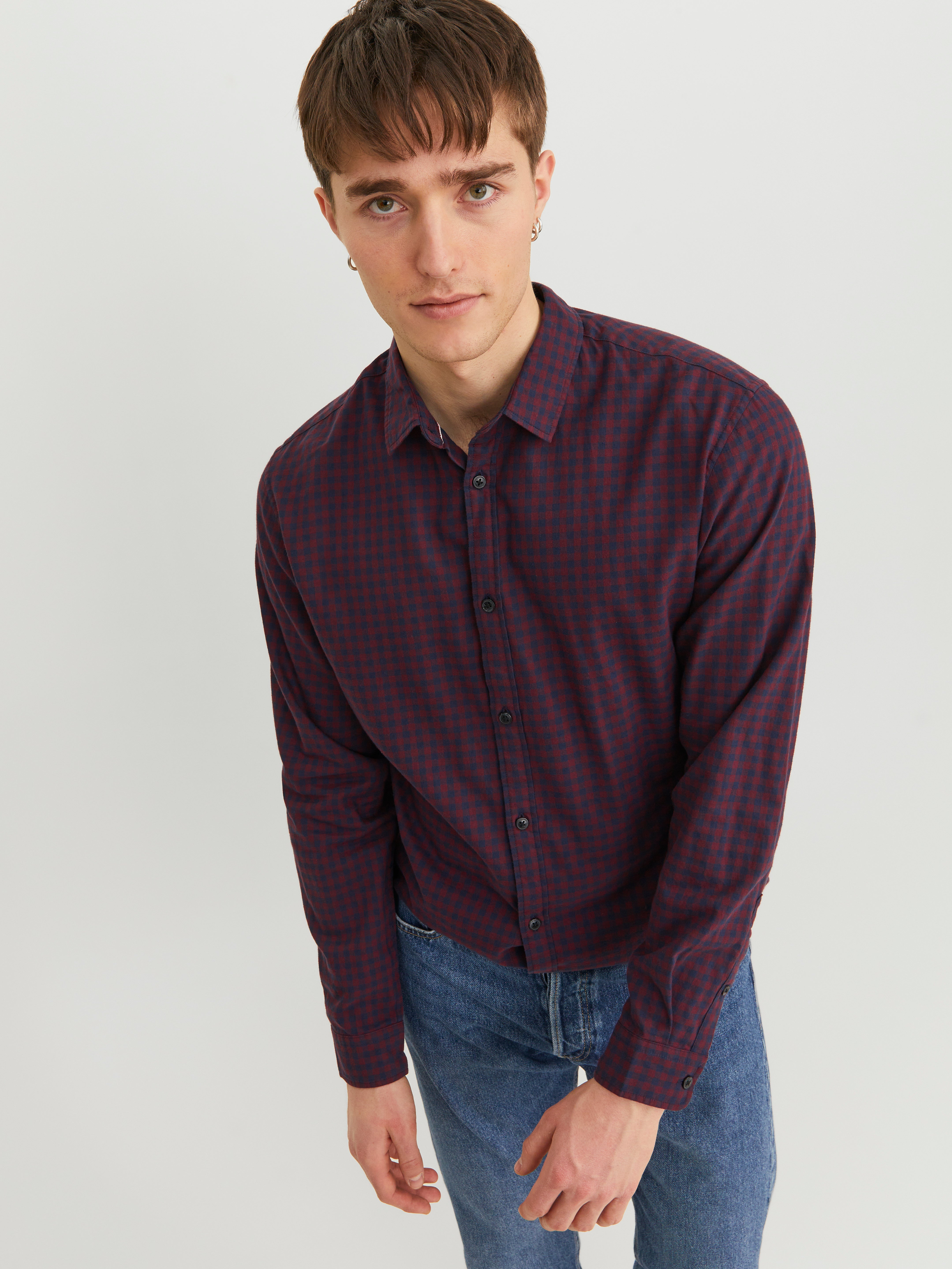 Jack Jones Jprrayle Melange Check L/s Overshirt Sn Malt Ball - Camicie