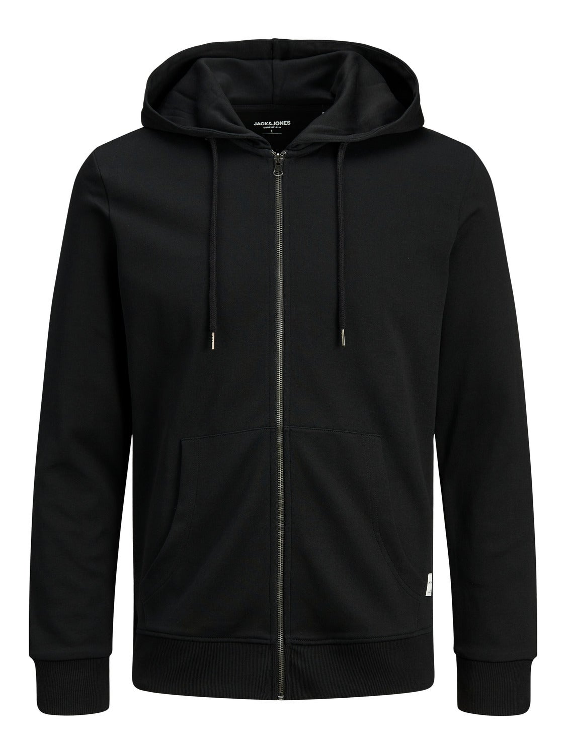 Jack & Jones zip-through logo hoodie in black